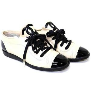 Chanel Coco Black Sneakers Lamb Enamel Mark White